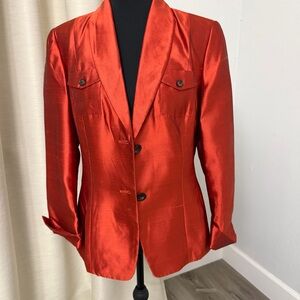 Anne Klein Vibrant Orange Satin Blazer 100%Silk